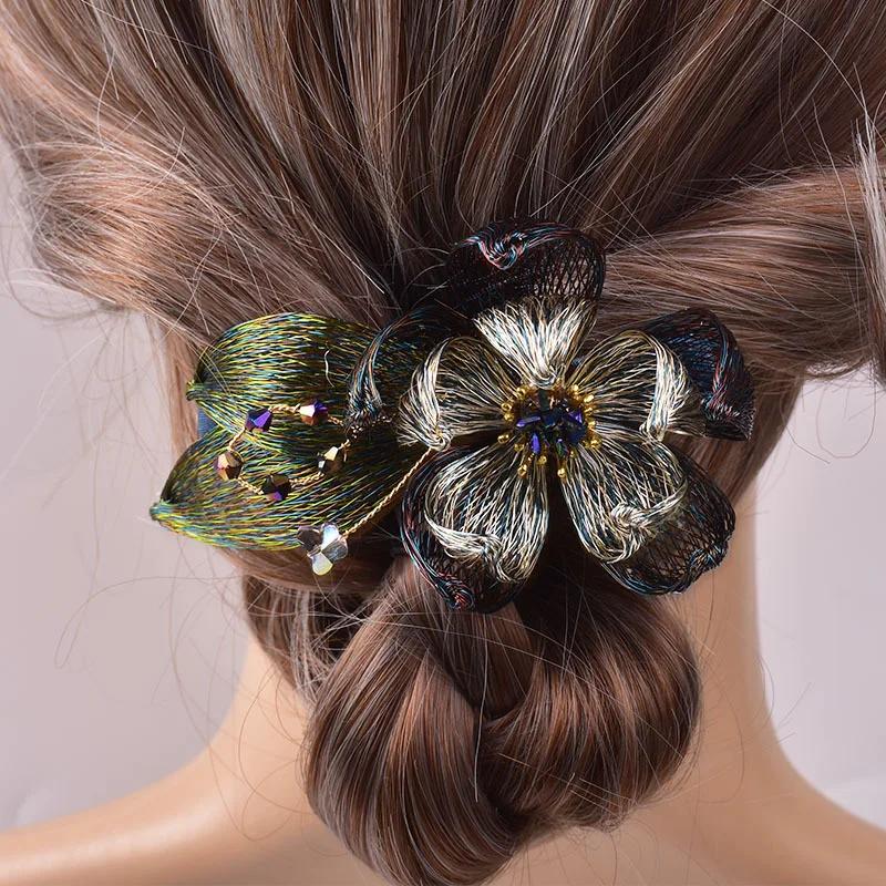 Handmade Ethnic Style Copper Wire Flower Shape Hair Clips for Women Girls Original Design Metal Hair Clamps Hair Acc